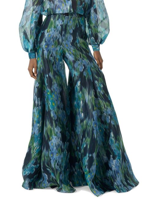 Carolina Herrera Blue Silk Palazzo Pant