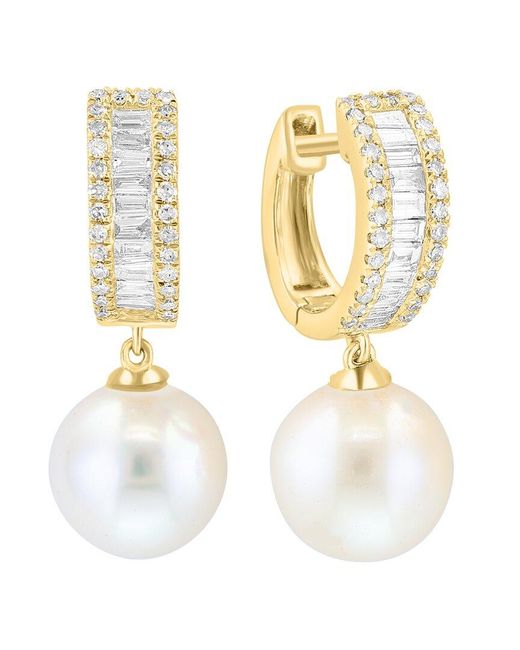 Effy Fine Jewelry Metallic 14K 0.54 Ct. Tw. Diamond & 9Mm Pearl Earrings