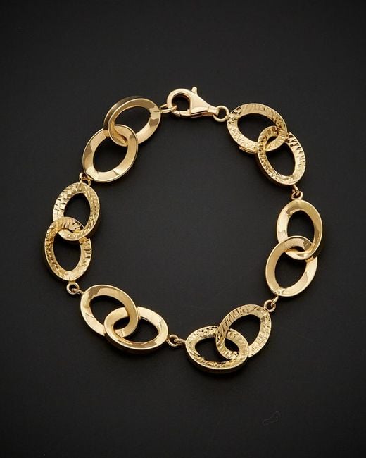 Italian Gold Black 14k Polished & Diamond-cut Double Interlocking Oval Bracelet