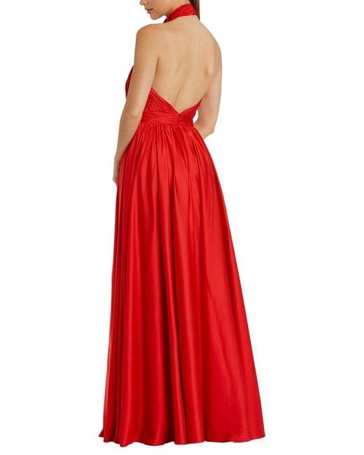 Mac Duggal Red Rosette Halter Chiffon Evening Gown