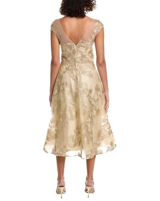 Teri Jon Natural Tulle Applique Cocktail Dress