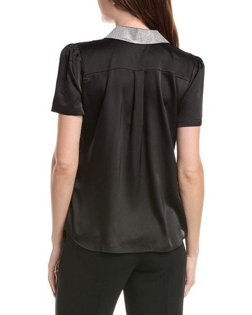 Karl Lagerfeld Black Crystal Collar Woven Top