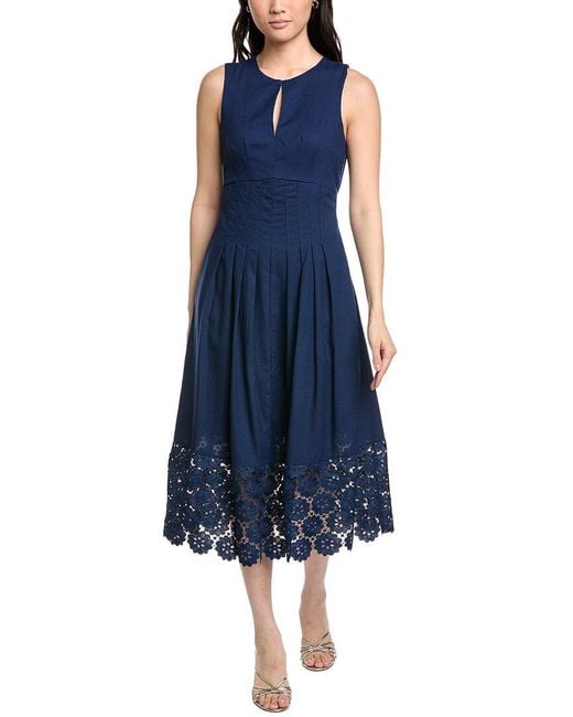 Sam Edelman Blue Pintuck Linen-Blend A-Line Dress