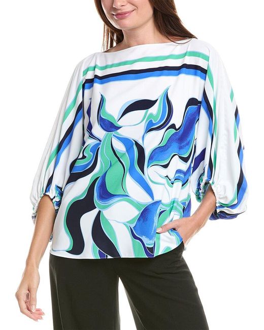 Joseph Ribkoff Blue Balloon Sleeve Blouse
