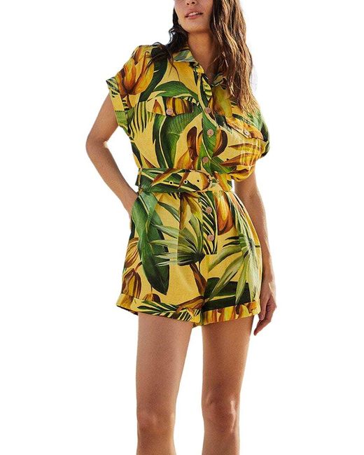 Farm Rio Yellow Linen-Blend Romper