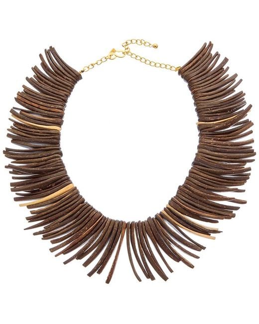 Kenneth Jay Lane Brown Plated Wood Spike Necklace