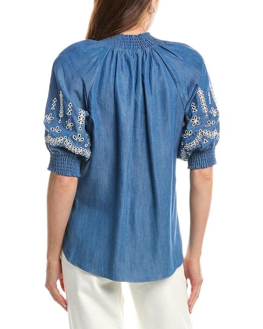 Hale Bob Blue Fallon Short Sleeve Top