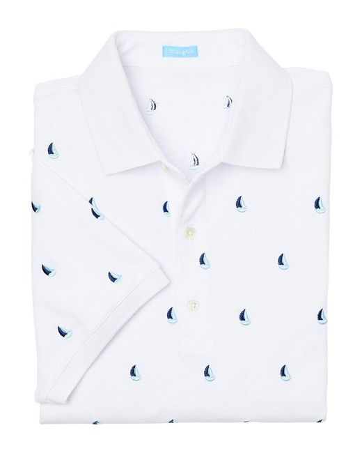 J.McLaughlin White Sailboat Caroll Polo Shirt for men