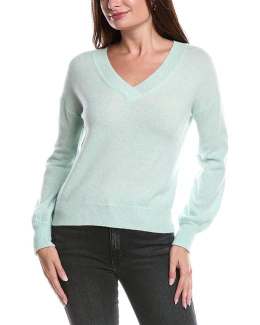 Forte Green Gathered Sleeve V-Neck Cashmere Sweater