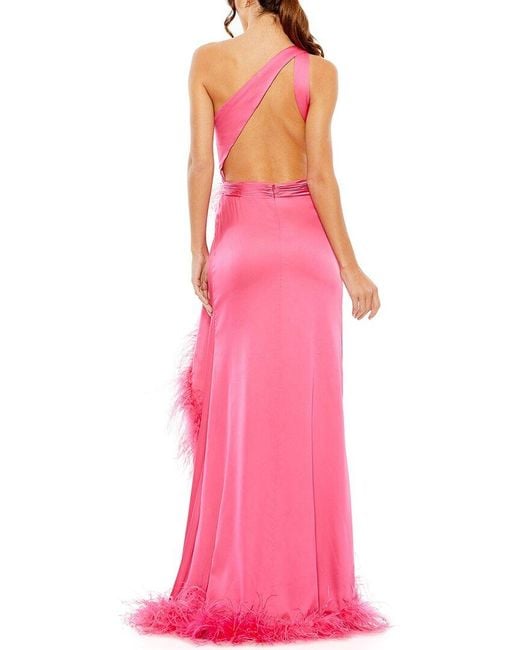 Mac Duggal Pink One Shoulder Key Hold Detail With Feather Lining Dress