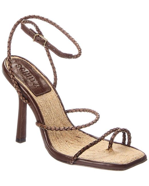 SCHUTZ SHOES Metallic Kaya Straw High Stiletto Leather Sandal