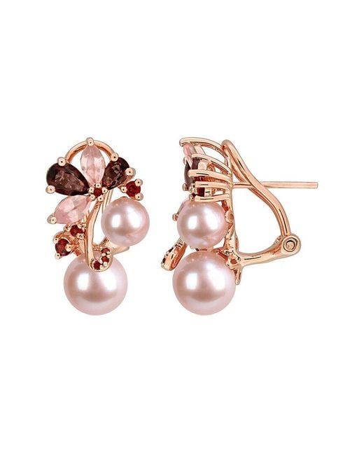 Rina Limor Pink Rose-Plated 2.58 Ct. Tw. Gemstone & 6-8.5Mm Pearl Earrings