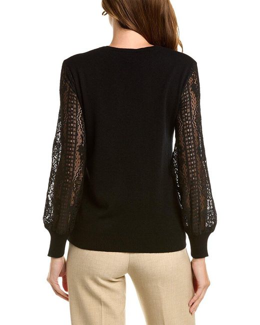 Sofiacashmere Black Lace Sleeve Cashmere Sweater
