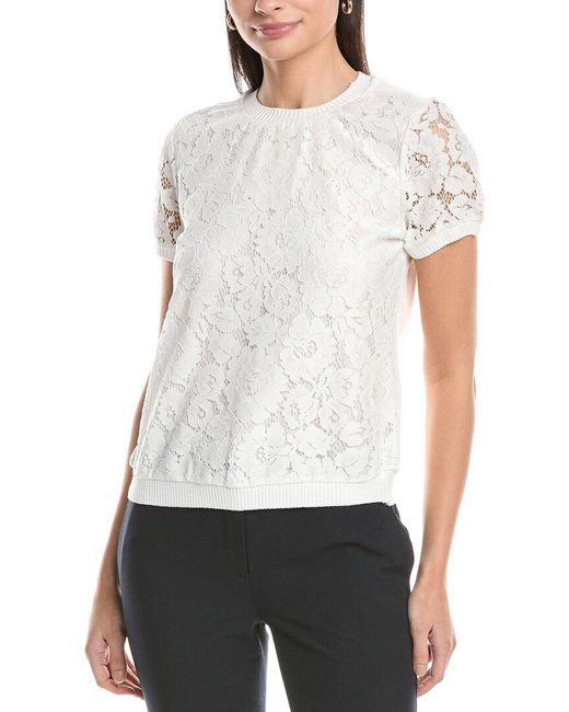 Tahari White Lace Front Top