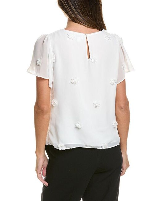 Cece White Flutter Crewneck Flower Top