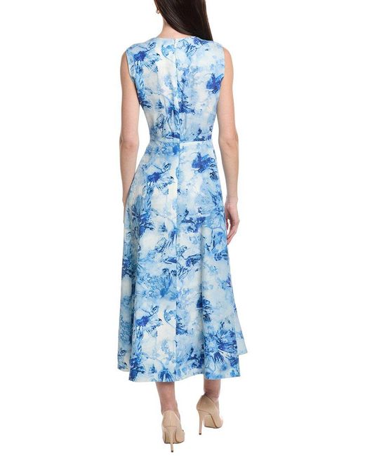 Lafayette 148 New York Blue Sleeveless Fit & Flare Midi Dress