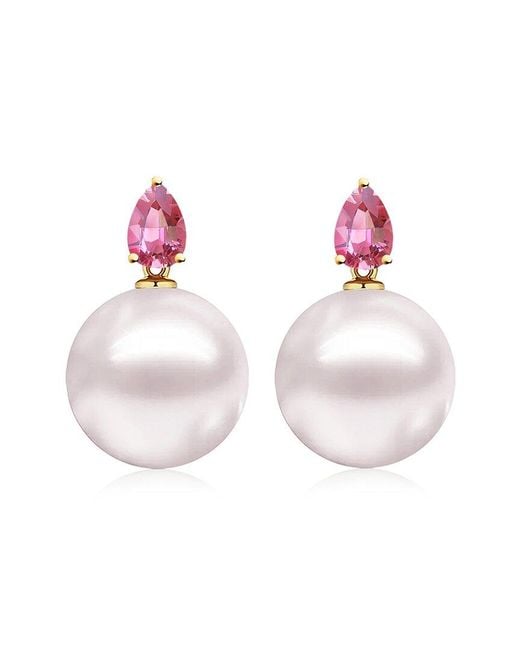 Kai Fine Jewelry Pink 14K 0.90 Ct. Tw. Tourmaline & 12-13Mm Pearl Drop Earrings