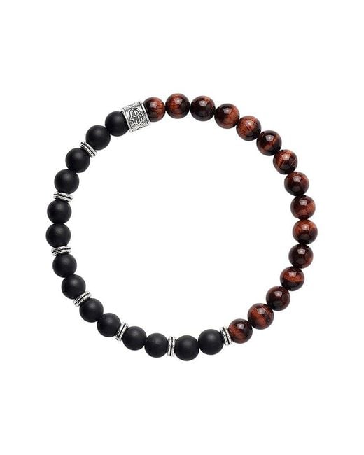 Karma and Luck Metallic Sterling Tiger Eye/ Matte Onyx Stretch Bracelet