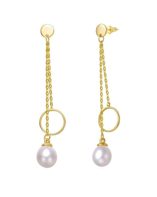 Genevive Jewelry Metallic 14k Over Silver 7.5mm Pearl Dangle Earrings
