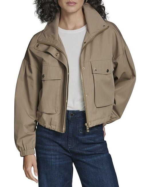 Karl Lagerfeld Green Cropped Drop Sleeve Bomber Jacket