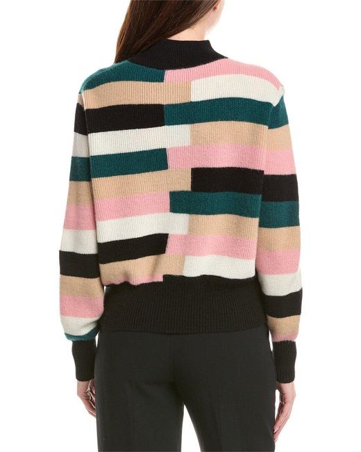 Tahari Black Balloon Sleeve Mock Neck Cashmere Sweater