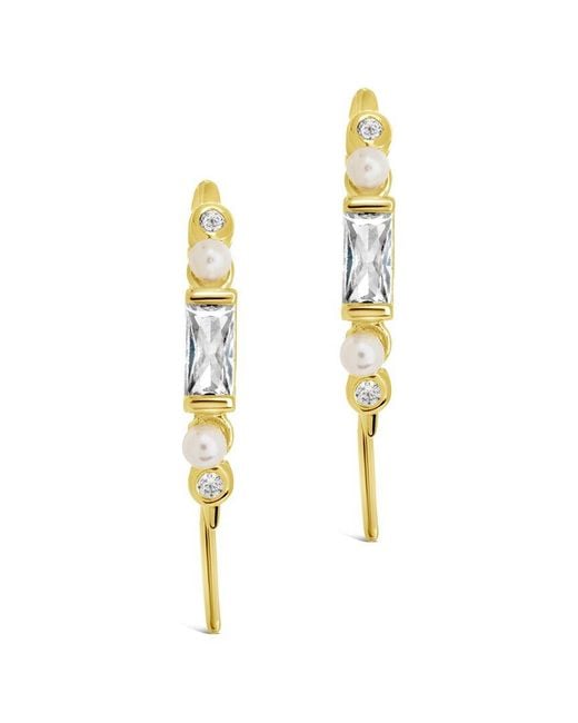 Sterling Forever Metallic 14k Plated 2-3mm Faux Pearl Cz Nadia Threader Earrings