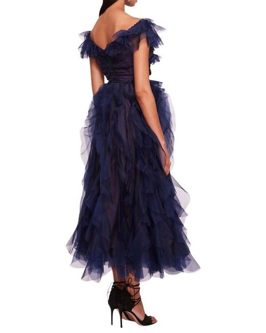 Marchesa Blue Notte Matte Organza Midi Dress