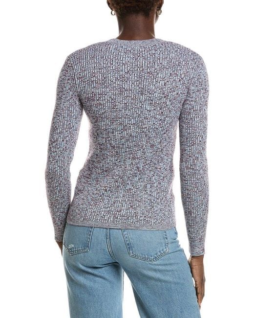 Minnie Rose Blue Cashmere-Blend Rib Marled Henley Cardigan