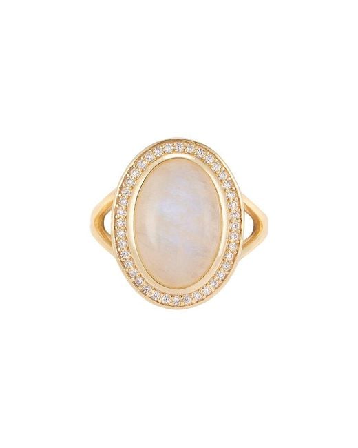 Adornia Women's White Fine Jewelry 14K Over 7.00 Ct. Tw. Moonstone Cz Halo Ring