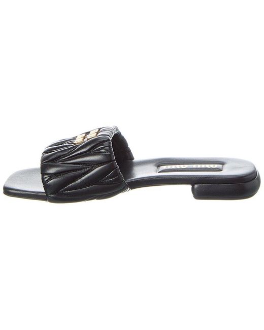 Miu Miu Black Logo Matelasse Leather Flat