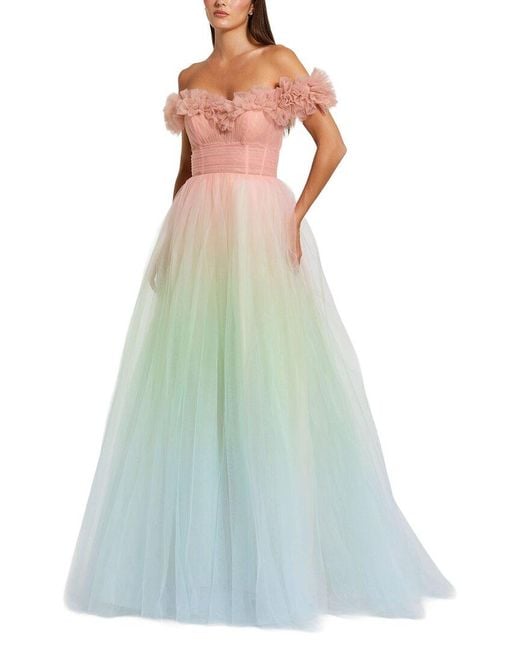 Mac Duggal Blue Off The Shoulder Ombre Tulle Ballgown
