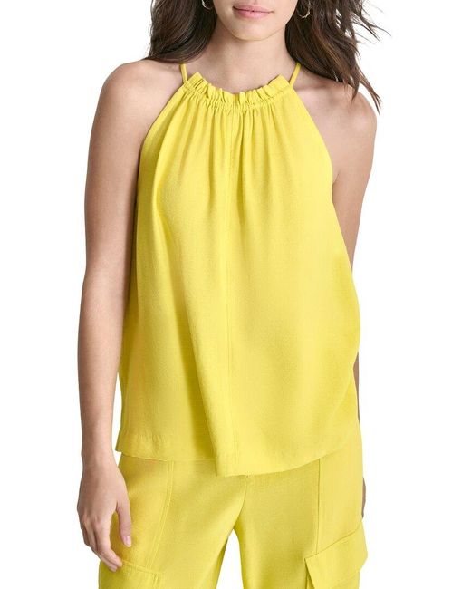 DKNY Yellow Halter Crinkle Blouse