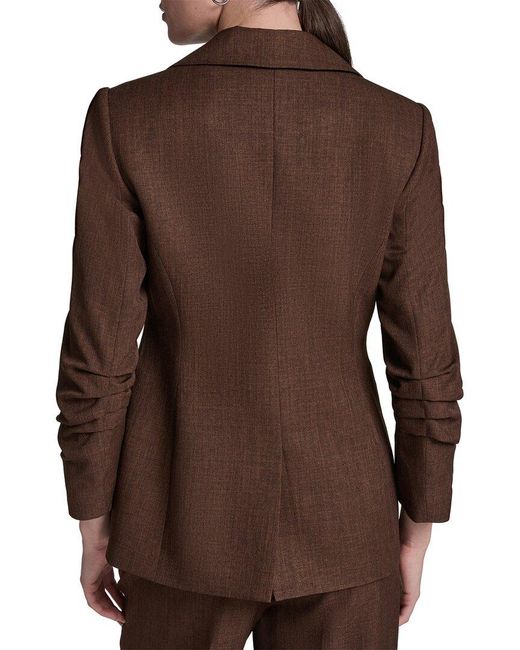 Halston Heritage Brown Rolled Sleeve Textured Blazer