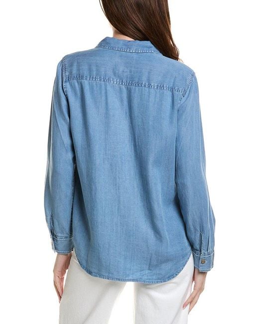 Tommy Bahama Blue Chambray O'Lei Embroidered Linen-Blend Popover Top