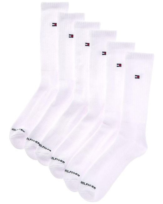 Tommy Hilfiger White 6Pk Solid Athletic Crew Socks for men