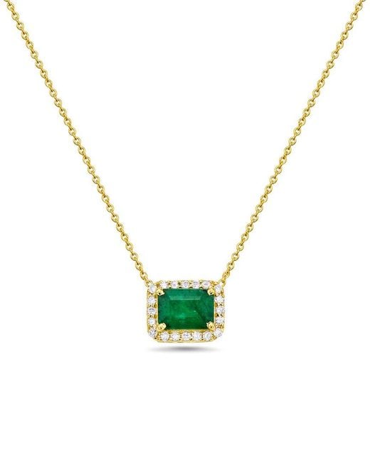 Forever Creations Signature Metallic Forever Creations 14K 1.07 Ct. Tw. Diamond & Emerald Halo Necklace