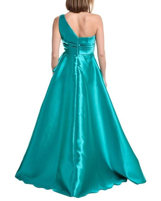 Rene Ruiz Blue One Shoulder Mikado Gown