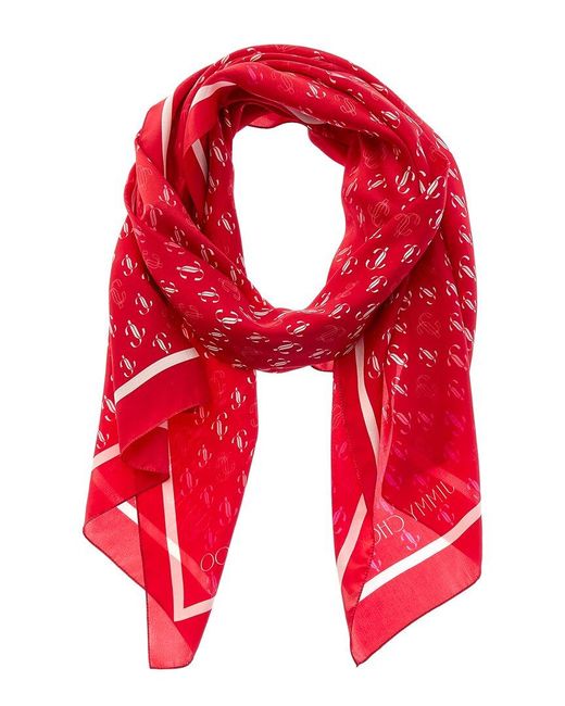 Jimmy Choo Red Logo Silk Scarf