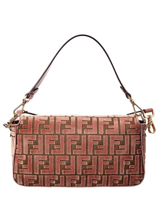 Fendi Pink Baguette Ff Jacquard Velvet & Leather Shoulder Bag