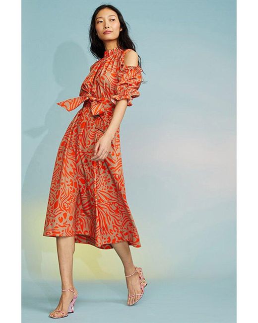 Cynthia Rowley Orange Cold; Shoulder Printed Dress
