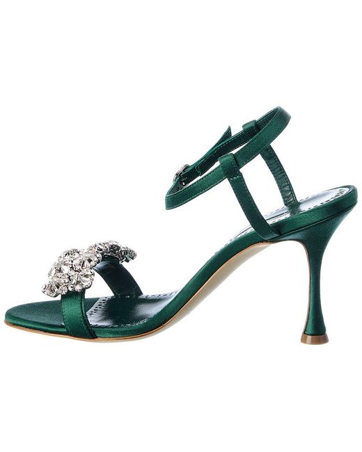 Manolo Blahnik Green Finah 90 Satin Sandal