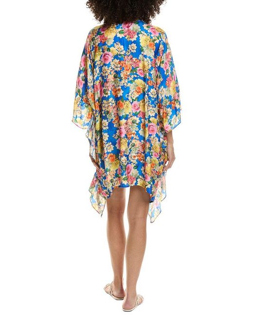 Johnny Was Blue Short Ruffle Silk-Blend Kimono