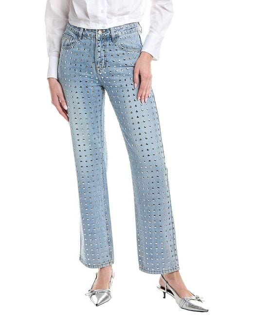 House of Harlow 1960 Blue Avi Embellished Wide Leg Jean