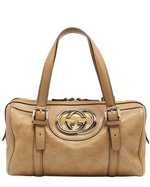 Gucci Brown Ssima Leather Web Britt Boston Bag (Authentic Pre-Owned)