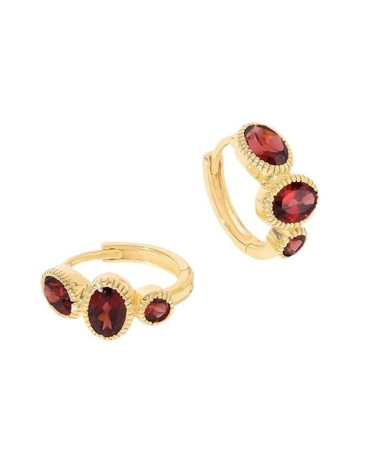 TIRAMISU White Plated 2.71 Ct. Tw. Garnet Hoop Earrings