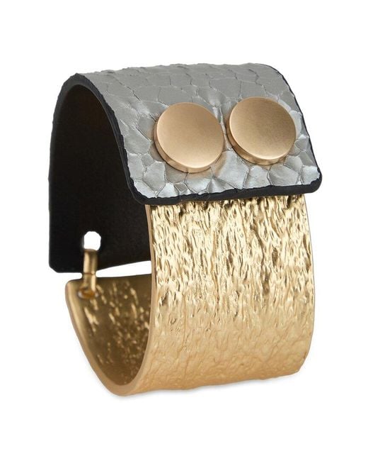Saachi White Textured Leather Bracelet