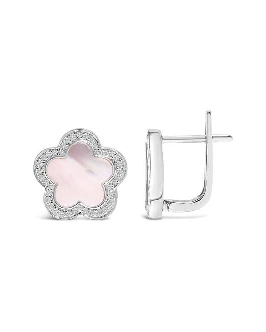 Haus of Brilliance Pink Colorful Gemstones 14K 0.18 Ct. Tw. Diamond & Mother Of Pearl Stud Earrings