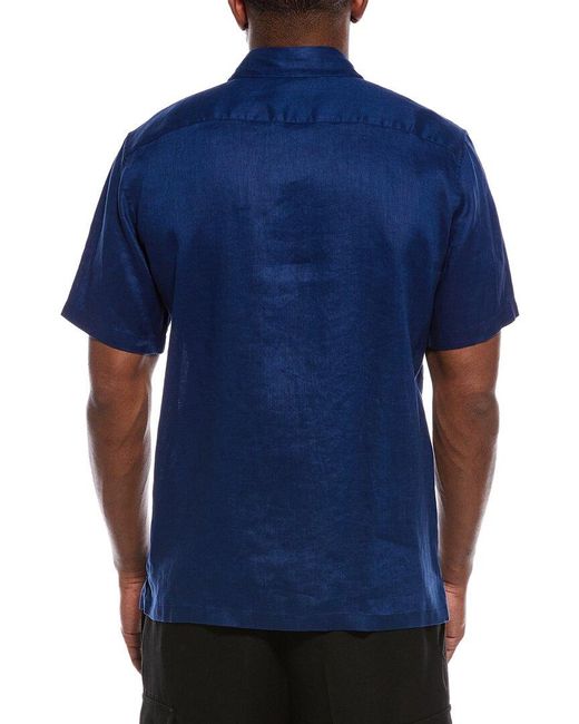 Theory Blue Irving Linen Button Front Shirt for men