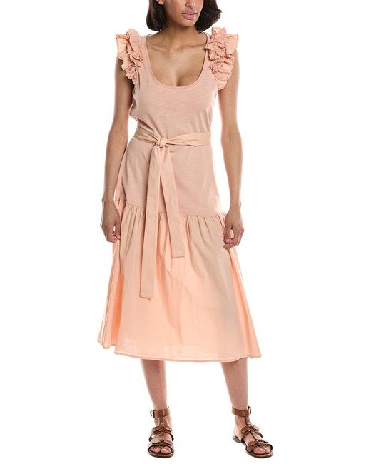 Nation Ltd Pink Everleigh Frilly Midi Dress