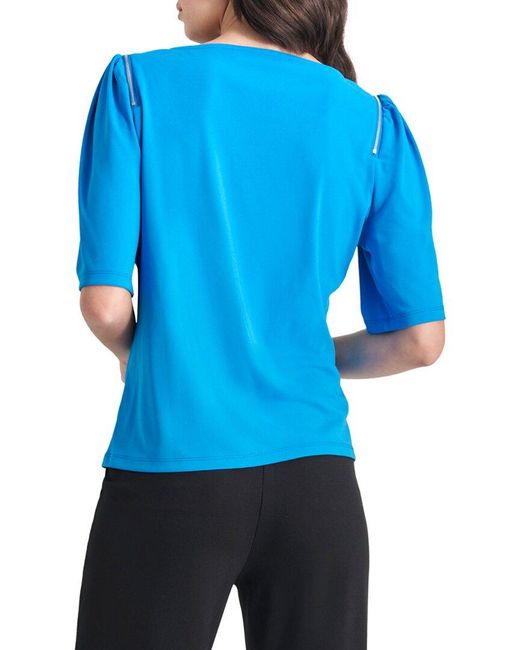 DKNY Blue Asymmetrical Neck Top